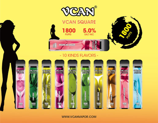 Το Vcan Quare 1800 ξεφυσά το προκλητικό ύφος μίας χρήσης Vape 1000 μάνδρα Vape νικοτίνης λοβών 5% Mah 6ml